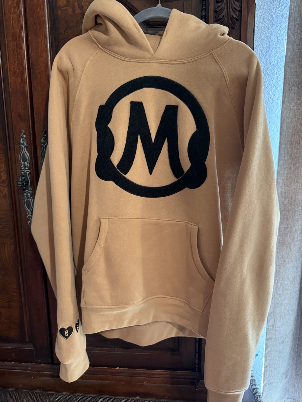 Men's Tan Crewneck Hoodie with Black Logo